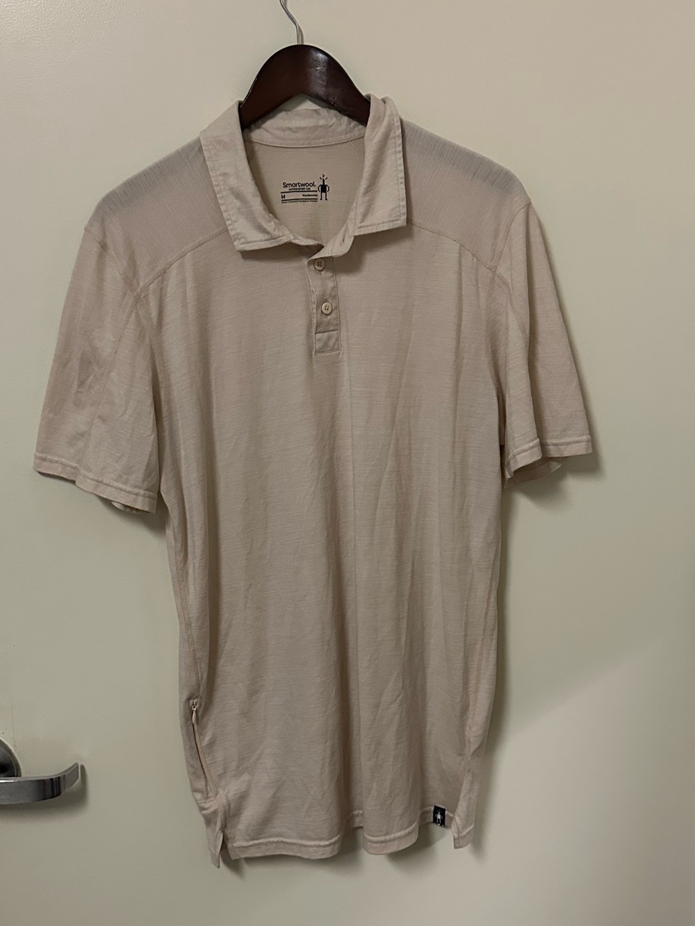 Smartwool 150 Men's Short Sleeve Polo in Cream Merino Size Medium Shirt